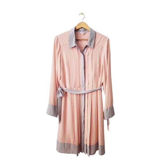 Nanette Lepore Color Blocked Midi Shirt Dress Peach/Gray Size 16 - Picture 1 of 9
